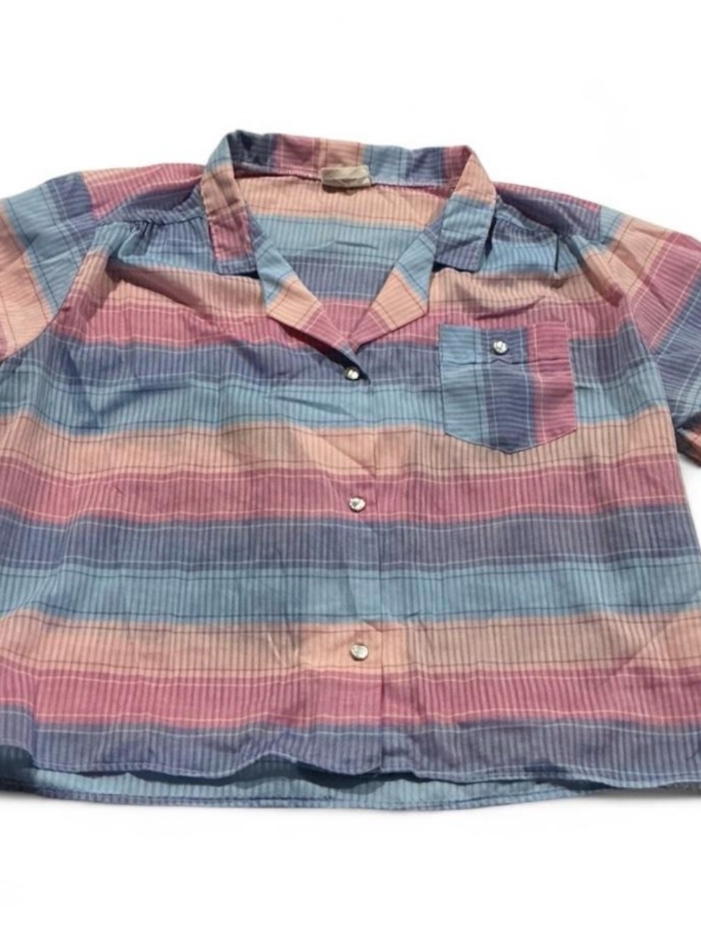 Women’s vintage Striped Button-Up Shirt pastel pink blue striped sz M